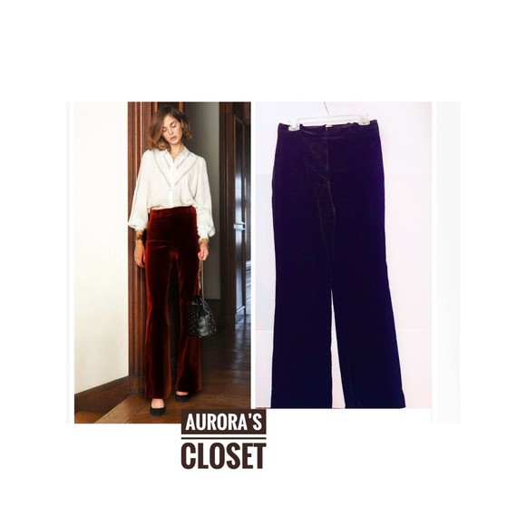 Sezane 6 Dark Brown Velvet Trousers Flat Front Wide Leg Ferdinand $170 - Picture 3 of 7